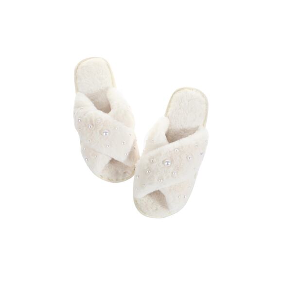 Bridal Bridesmaid Pearl Fuzzy Slipper Set 8.5 - Picture 10 of 15